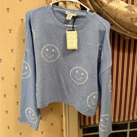 Sincerly Jules Sweaters - Sincerely Jules Blue Smiley Face Sweater Set